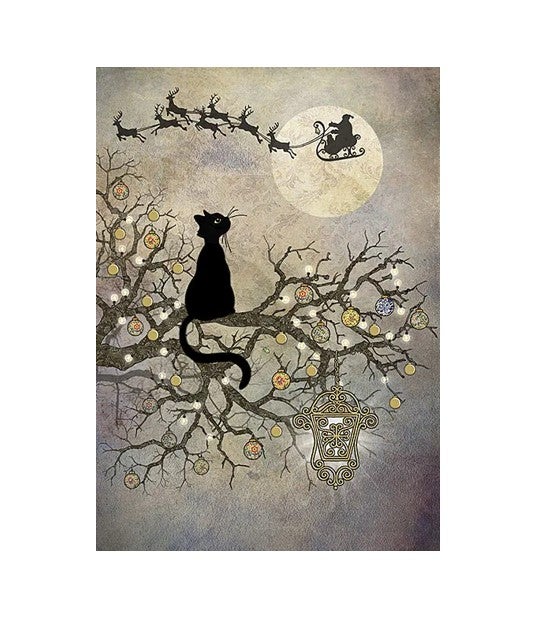 Doble julekort 12x17 Paper & Foil, Cat and Santa