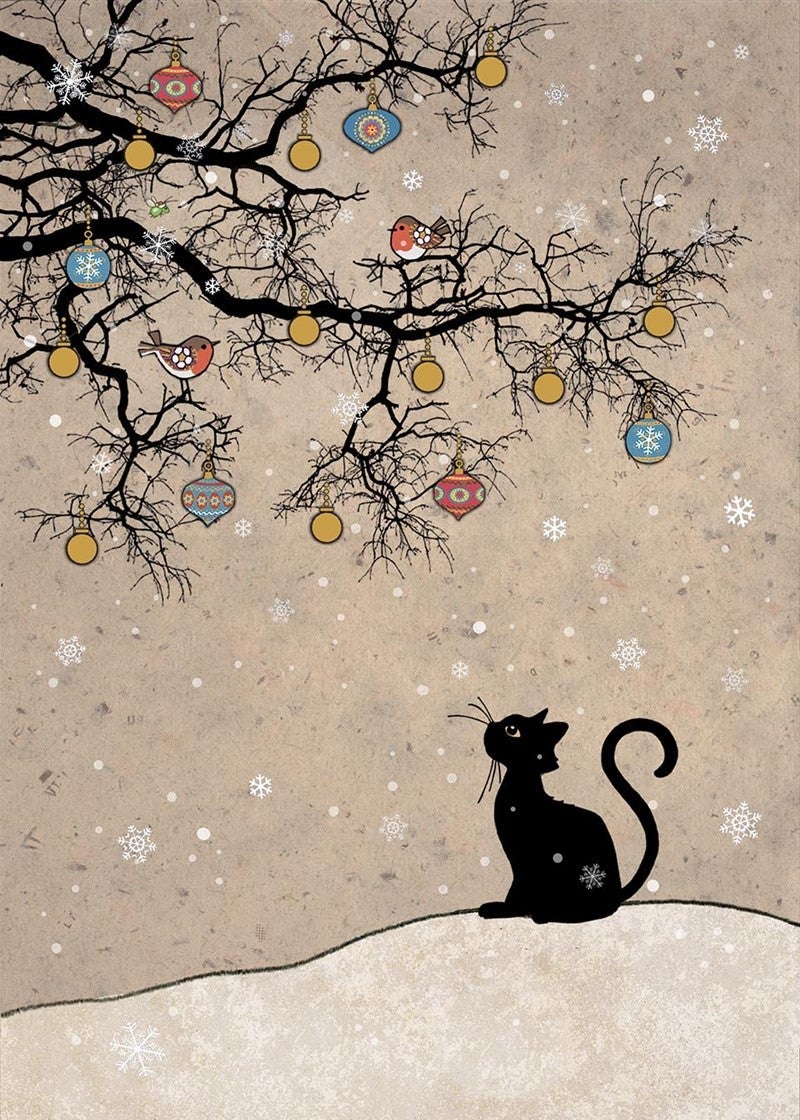 Doble julekort 12x17 Paper & Foil, Cat & Robins