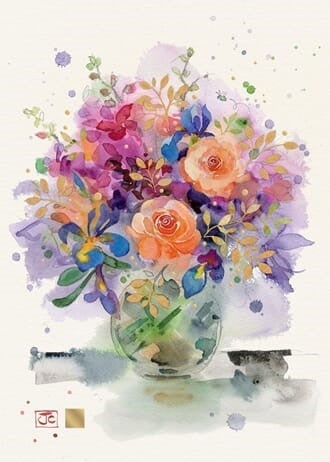 Kort Dobbelt 167x118mm Collage Orange Roses