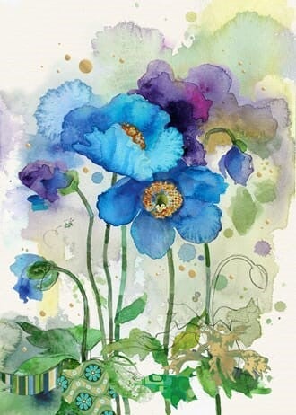 Kort Dobbelt 167x118mm Collage Blue Poppies