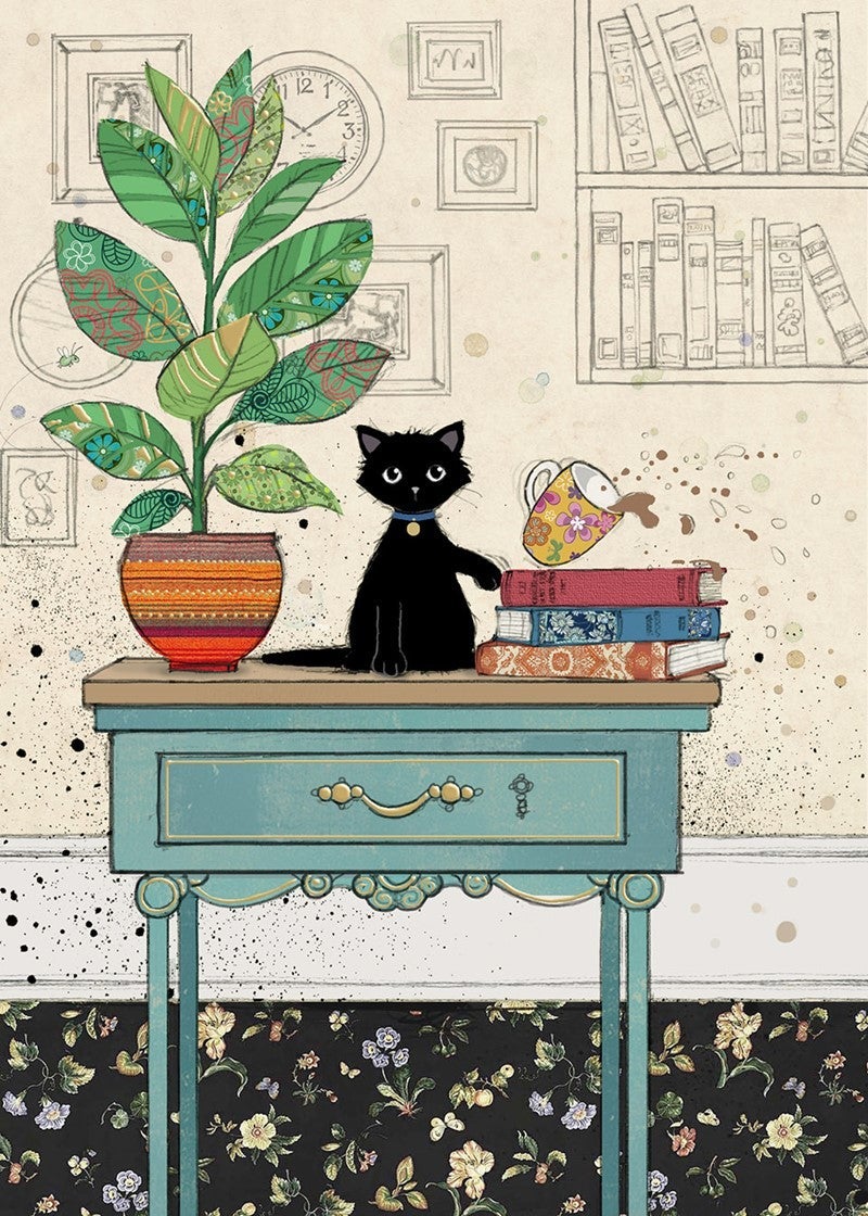 Kort Bug Art Black Ink Table Kitty