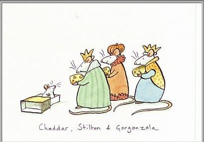 Julekort Two Bad Mice Cheddar Stilton & Gorgonzola