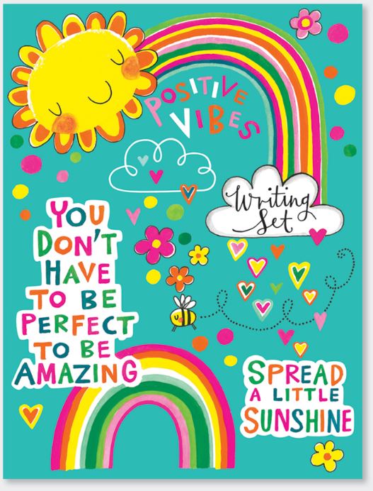 Brevsett for barn m/klistremerker Positive Vibes