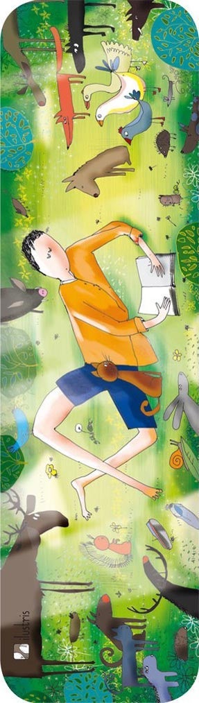 Bokmerke 6x21 Ilustris leser blant dyr