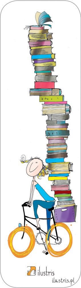 Bokmerke 6x21 Ilustris syklist med bøker bakpå