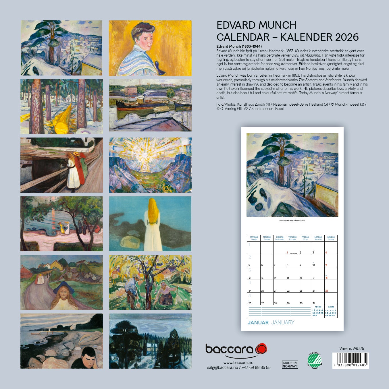Kalender 2026 E. Munch 30X30Cm