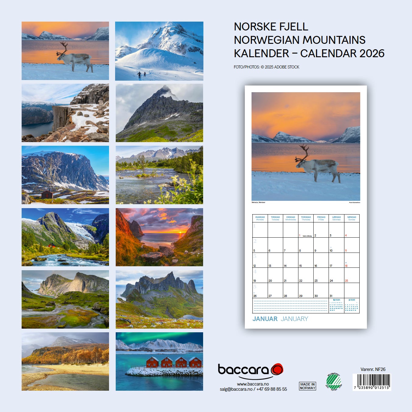 Kalender 2026 Norske Fjell 30X30Cm