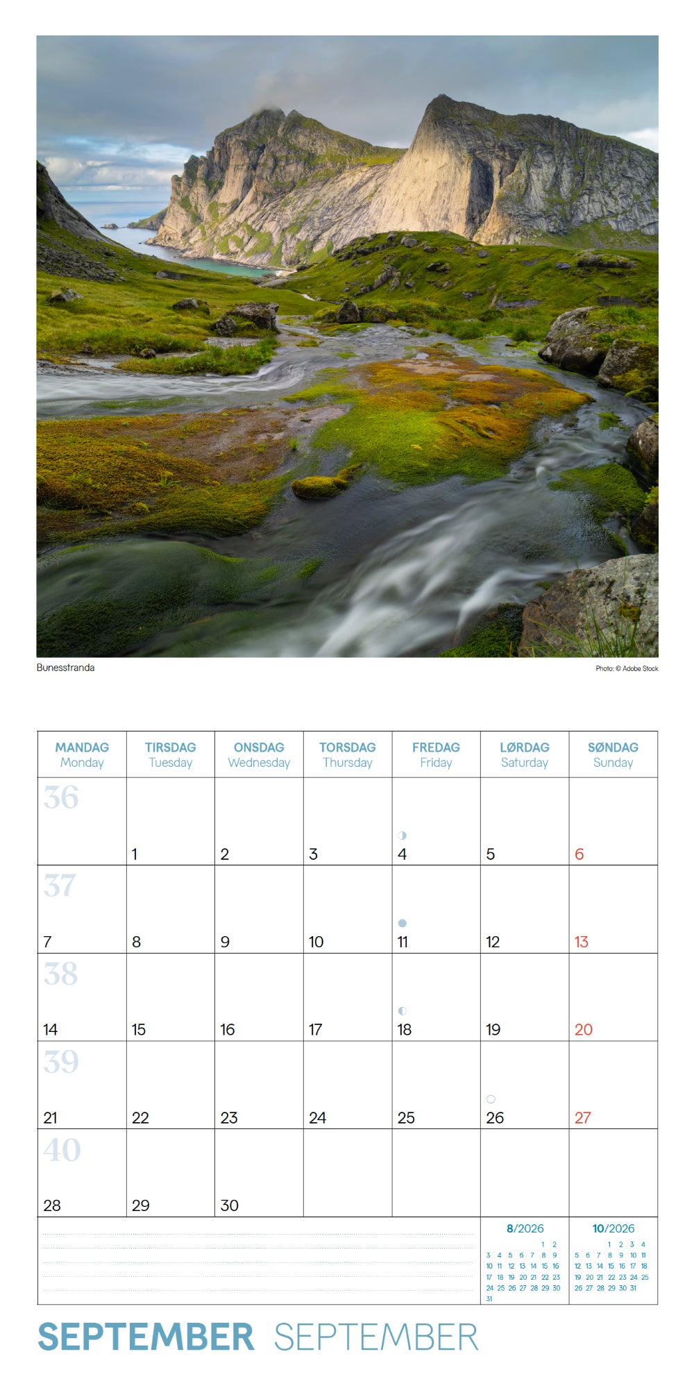 Kalender 2026 Norske Fjell 30X30Cm