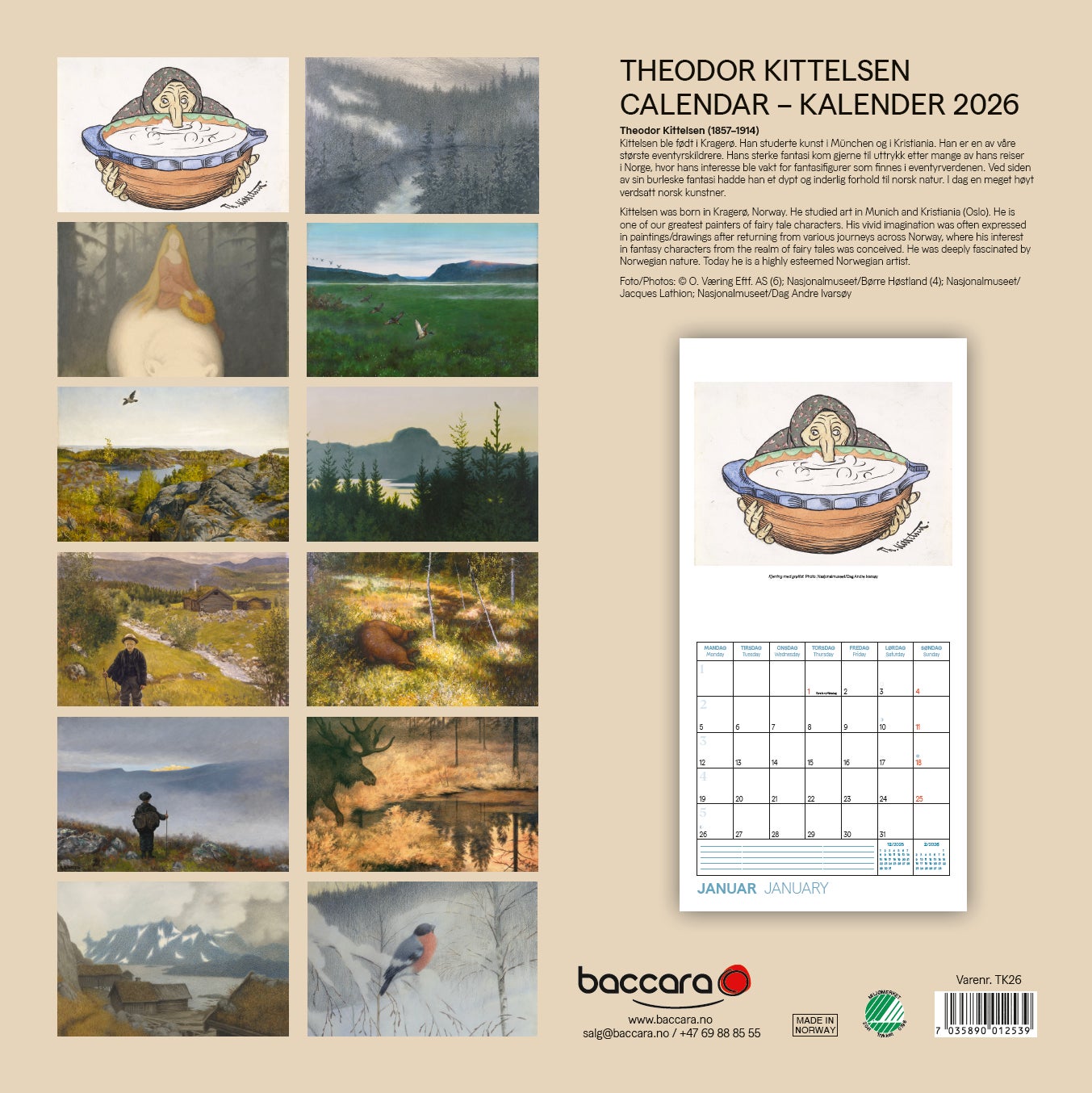 Kalender 2026 T. Kittelsen 30X30Cm