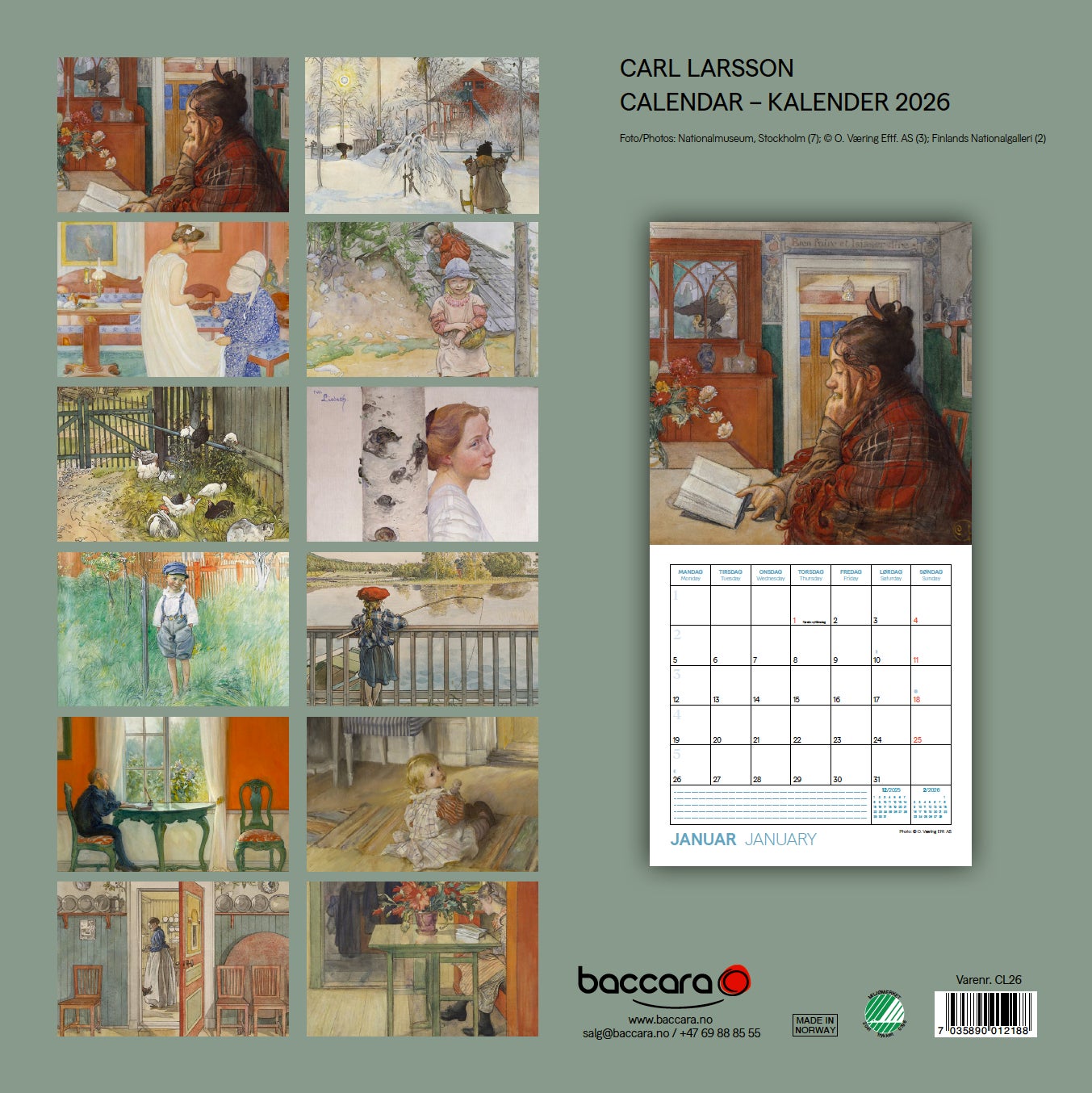 Kalender 2026 Carl Larsson 30X30Cm