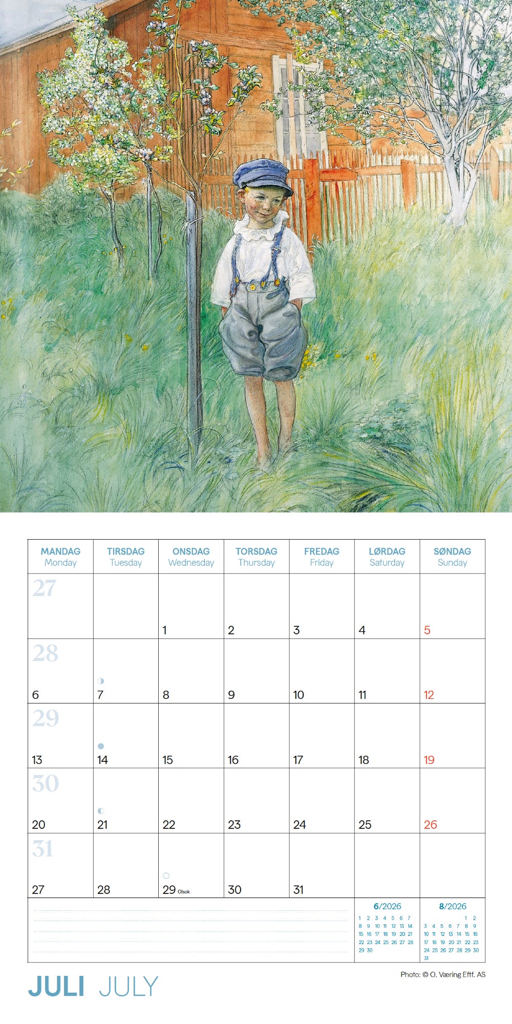 Kalender 2026 Carl Larsson 30X30Cm