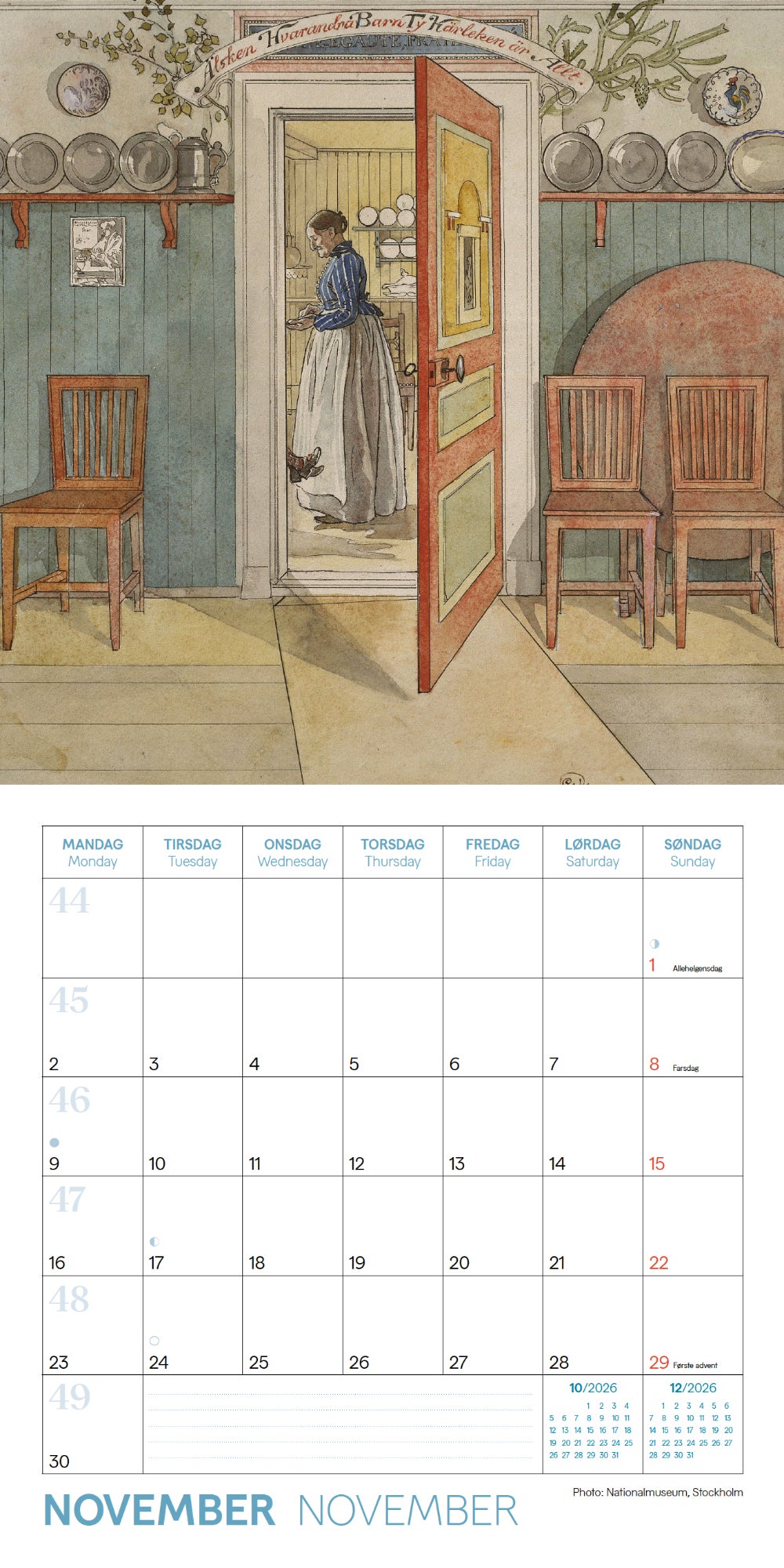 Kalender 2026 Carl Larsson 30X30Cm