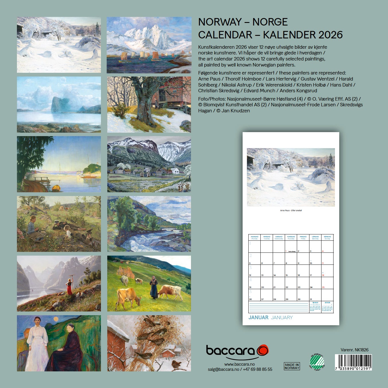 Kalender 2026 Norske Kunstnere 18X18Cm