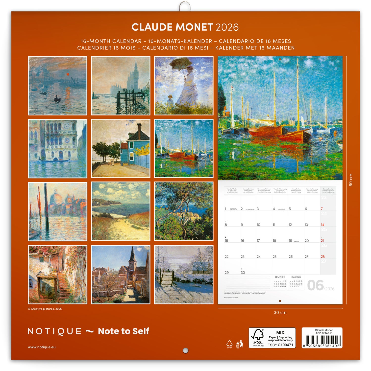 Kalender 2026 30x30 Claude Monet
