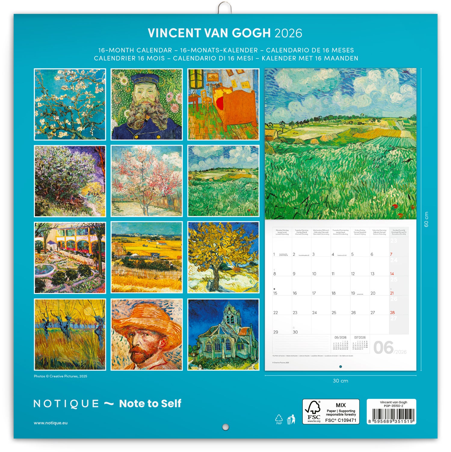 Kalender 2026 30x30 Vincent van Gogh
