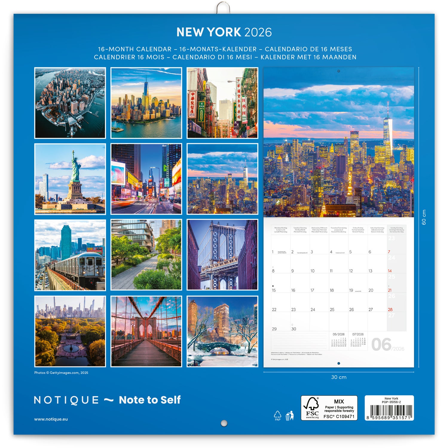 Kalender 2026 30x30 New York