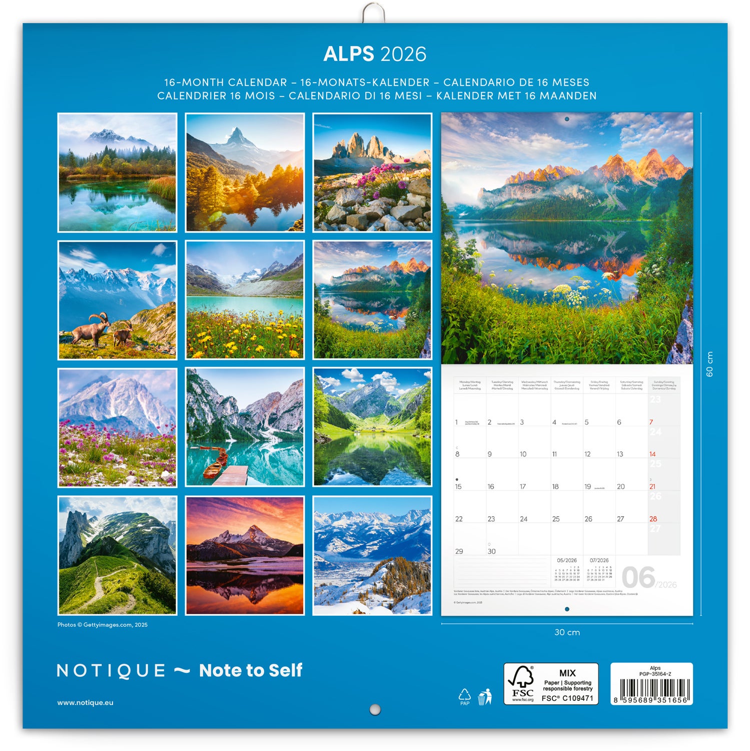 Kalender 2026 30x30 Alps