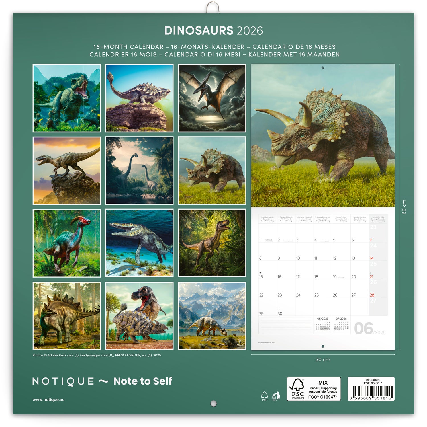 Kalender 2026 30x30 Dinosaurs