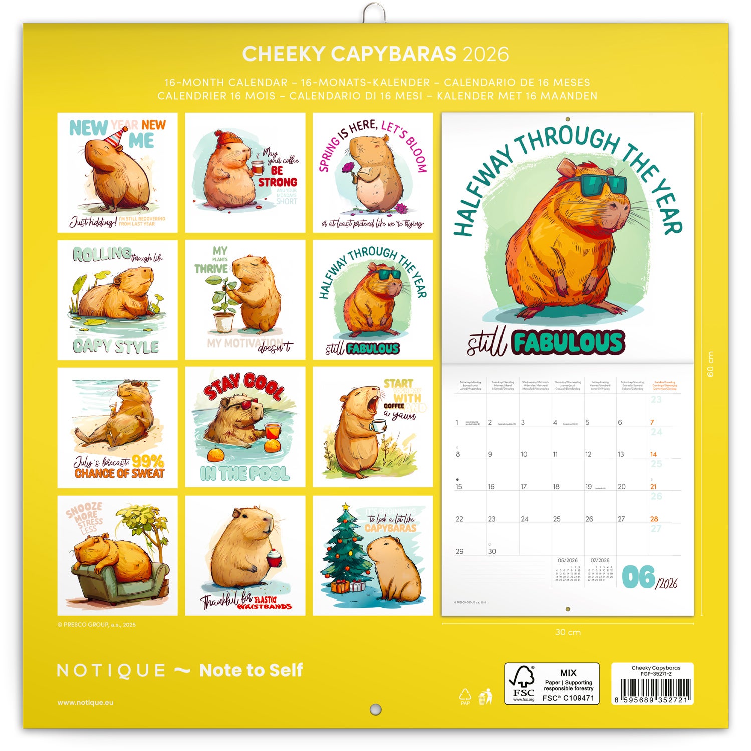 Kalender 2026 30x30 Cheeky Capybaras