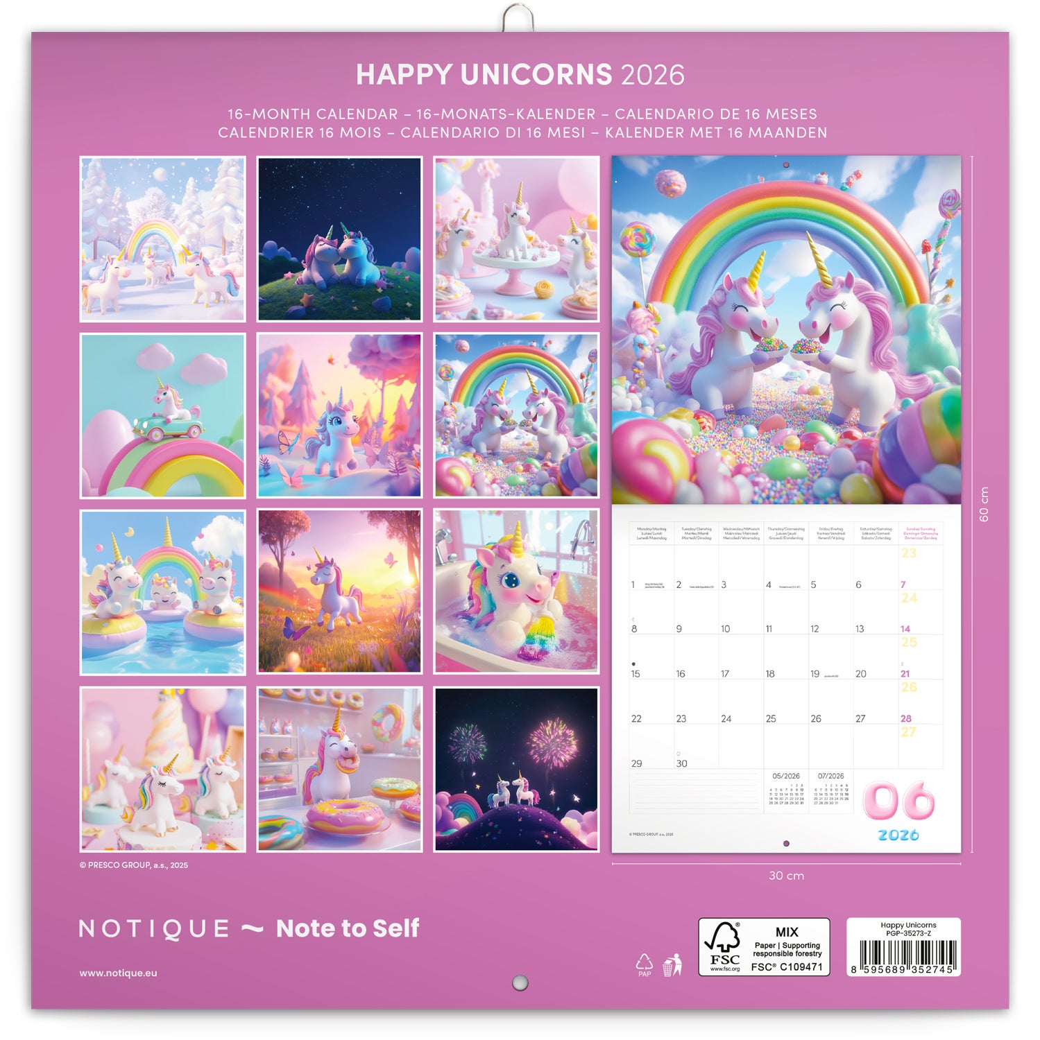 Kalender 2026 30x30 Happy Unicorns