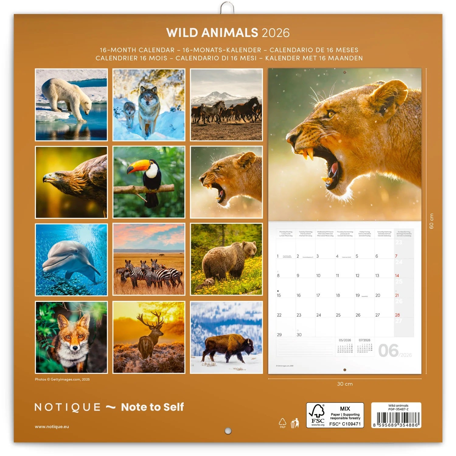 Kalender 2026 30x30 Wild Animals