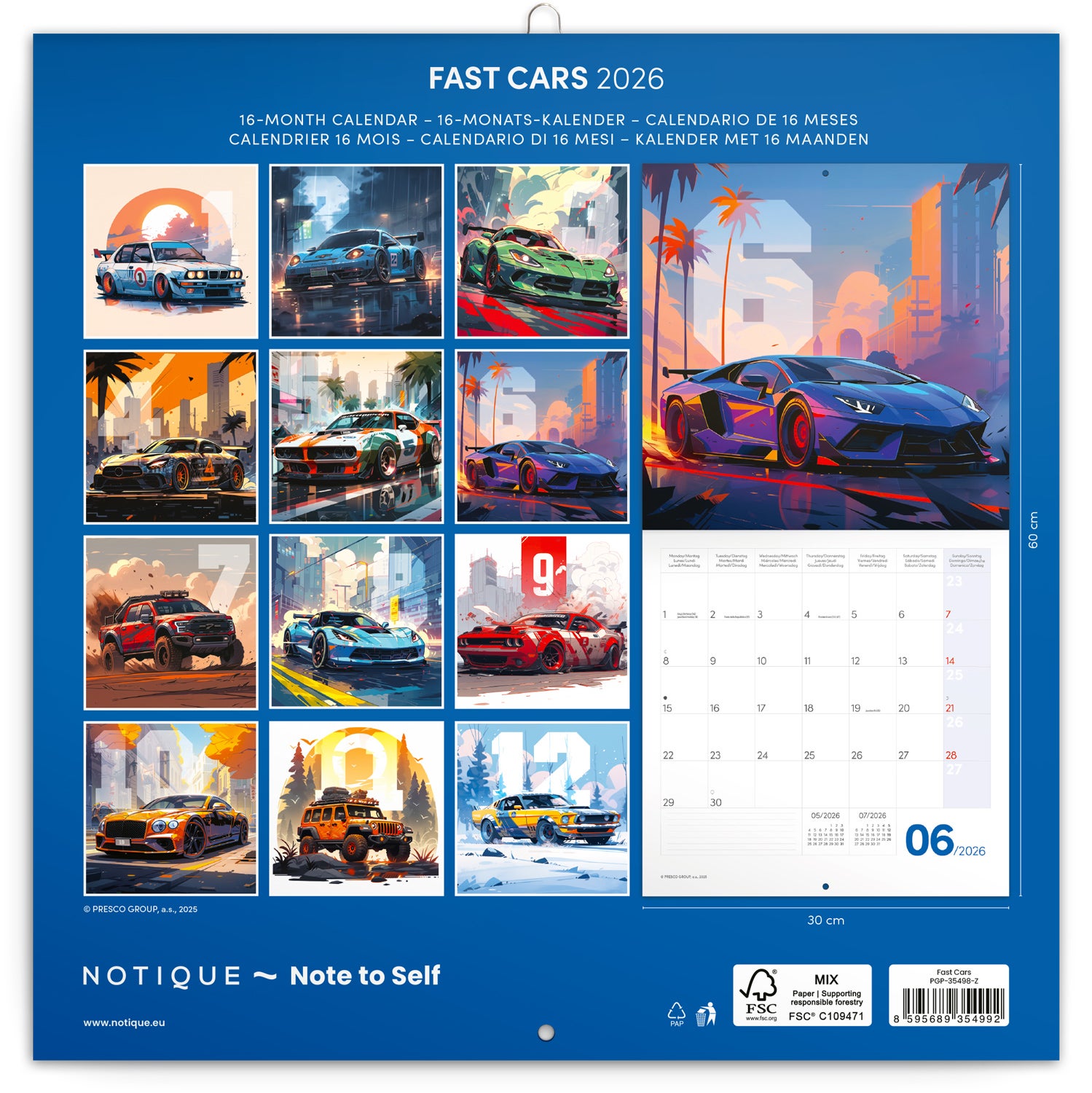 Kalender 2026 30x30 Fast Cars