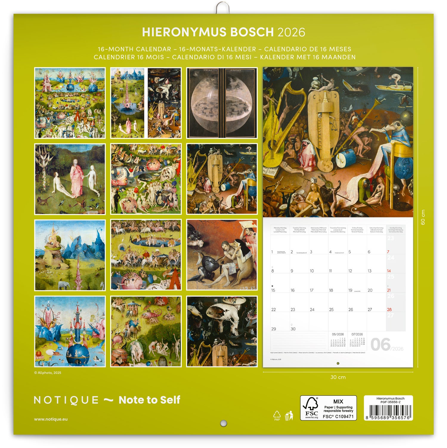 Kalender 2026 30x30 Hieronymus Bosch