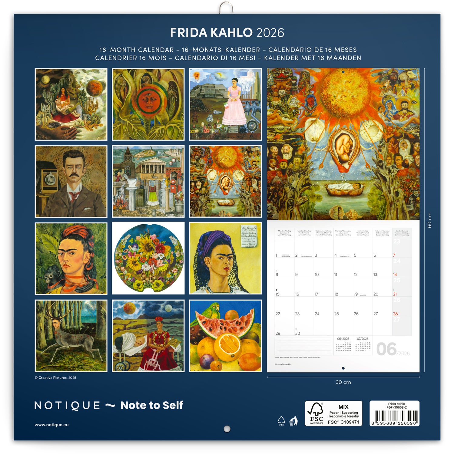 Kalender 2026 30x30 Frida Kahlo