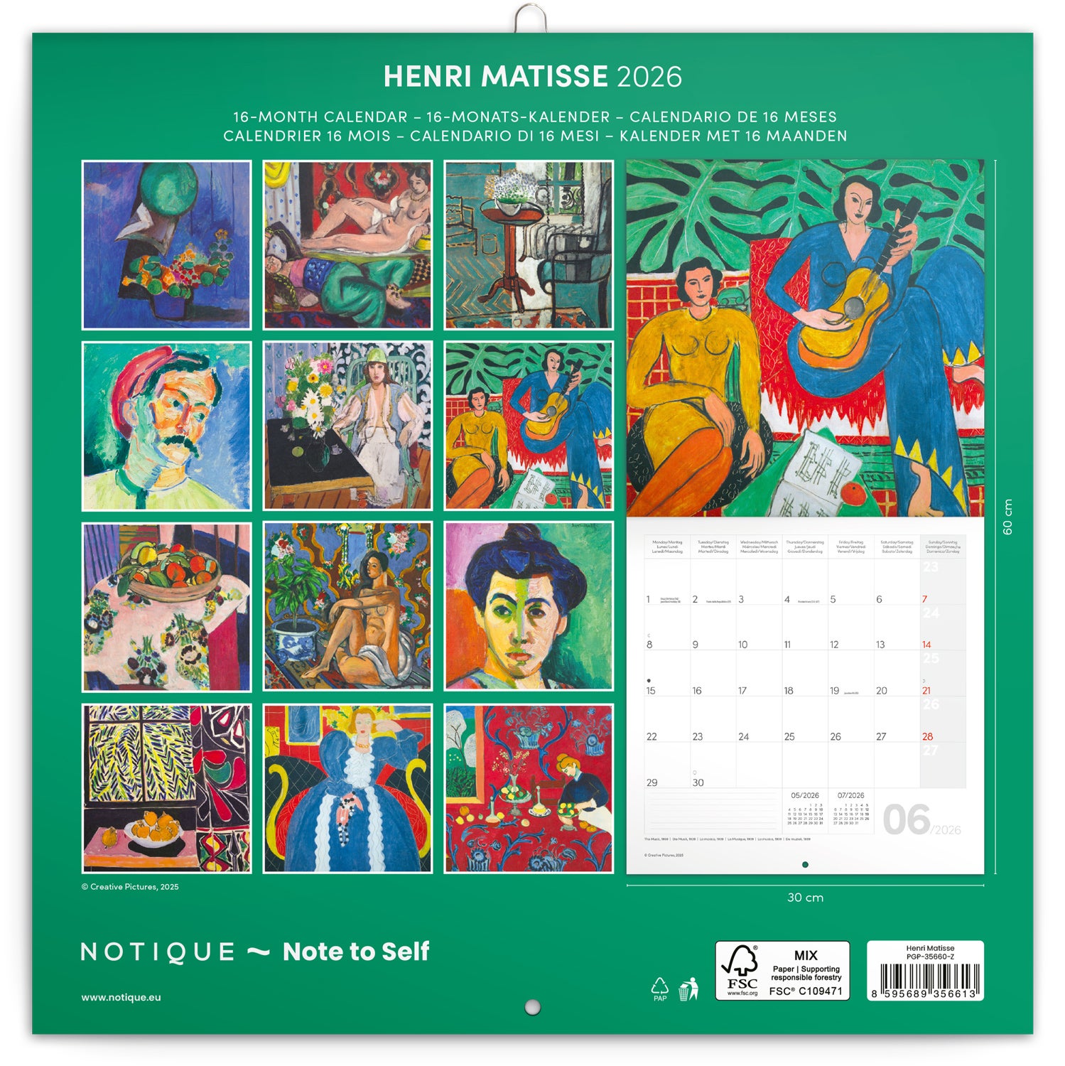 Kalender 2026 30x30 Henri Matisse