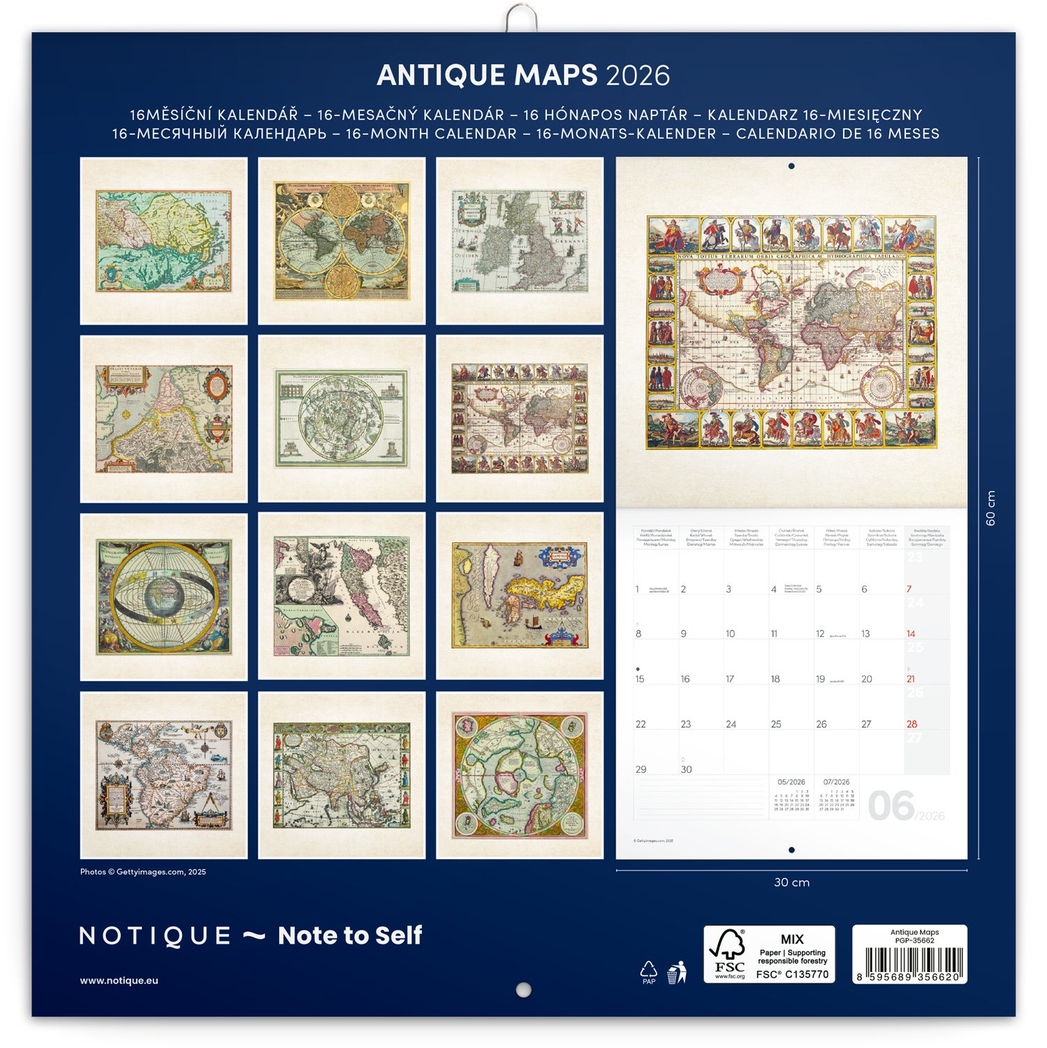 Kalender 2026 30x30 Antique Maps