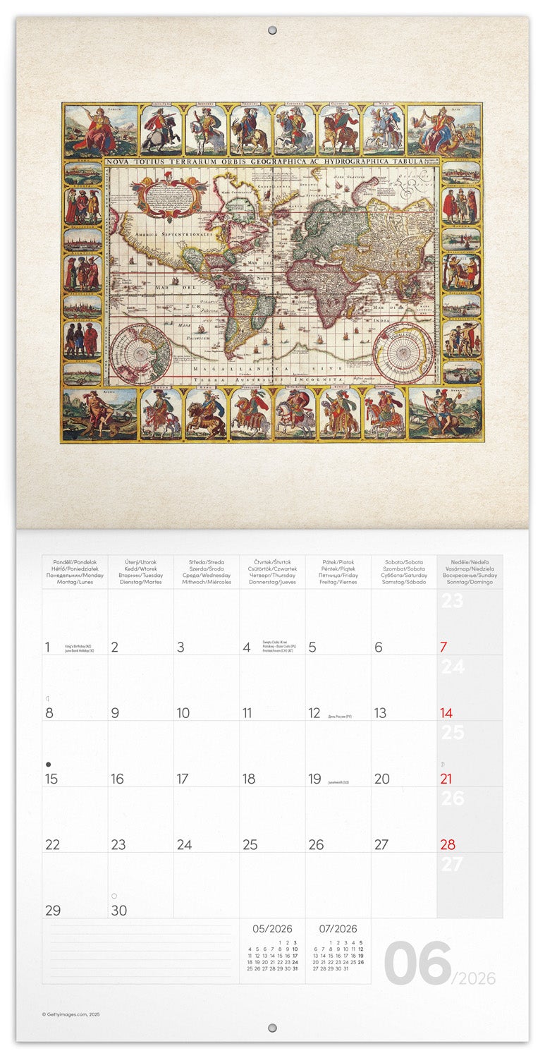 Kalender 2026 30x30 Antique Maps