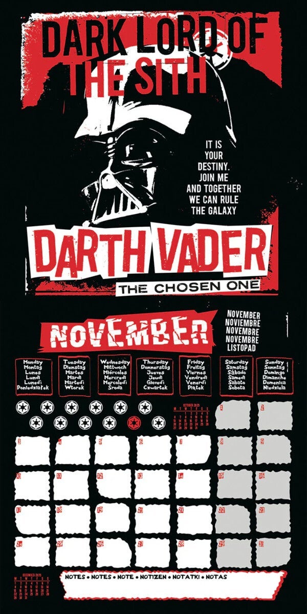 Kalender 2025 STAR WARS VILLAINS 30x30cm