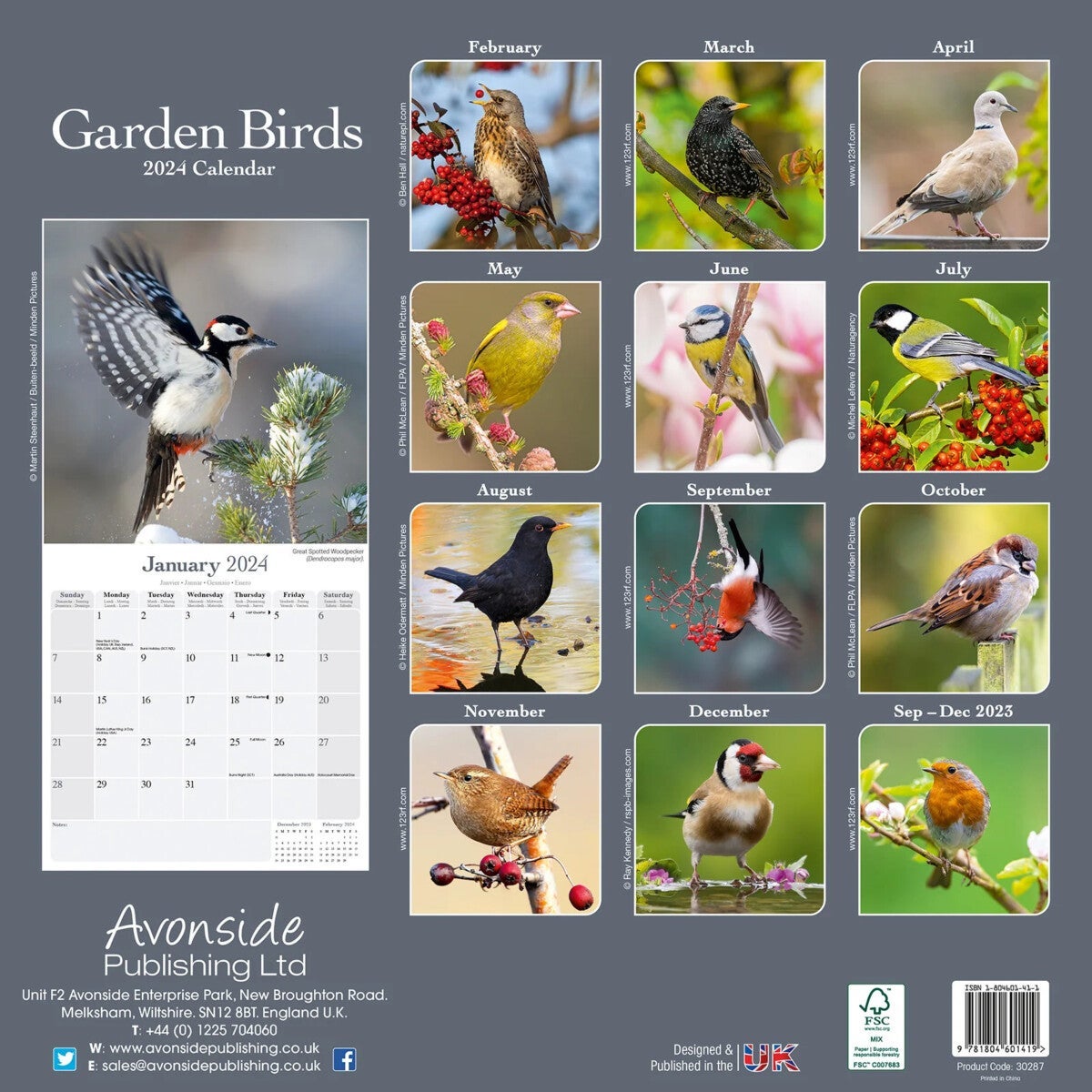 Kalender 2024 Garden Birds 30x30cm