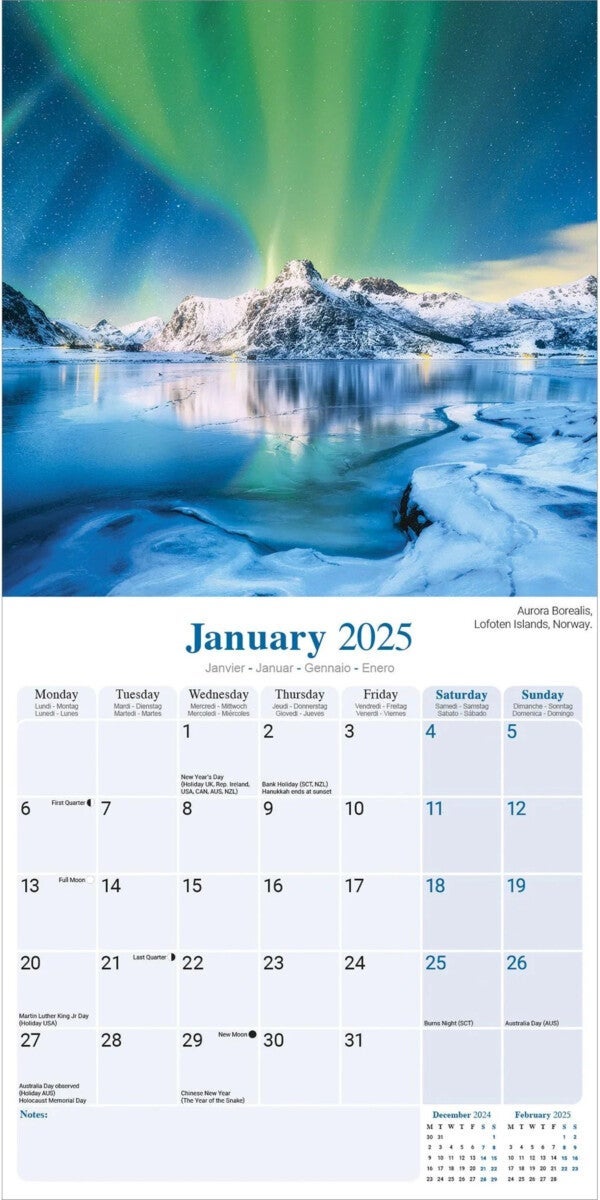 Kalender 2025 Northern Lights 30x30cm