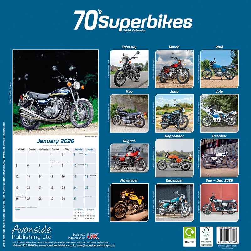 Kalender 2026 30x30 70's Superbikes