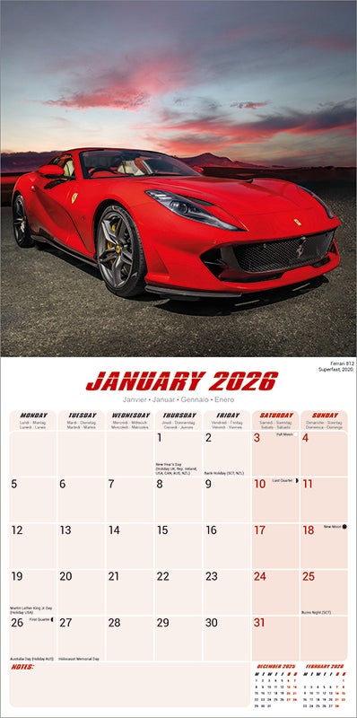 Ferrari Calendar 2026  Square Car Wall Calendar - 16 Month
