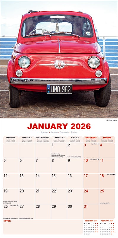 Kalender 2026 30x30 Fiat 500
