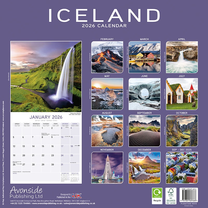 Kalender 2026 30x30 Iceland