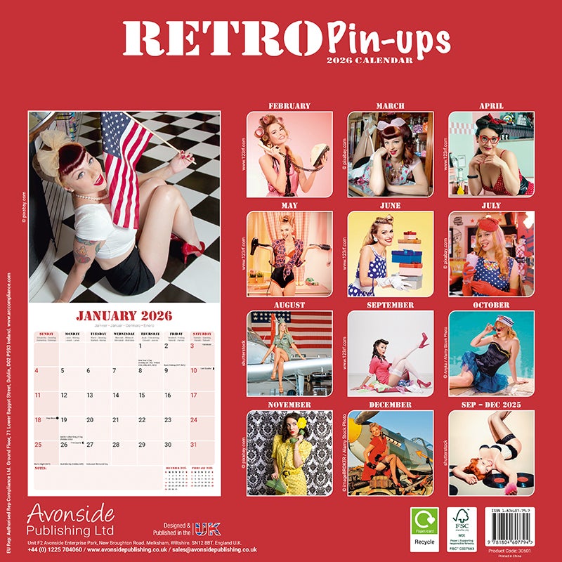 Kalender 2026 30x30 Retro Pin-ups