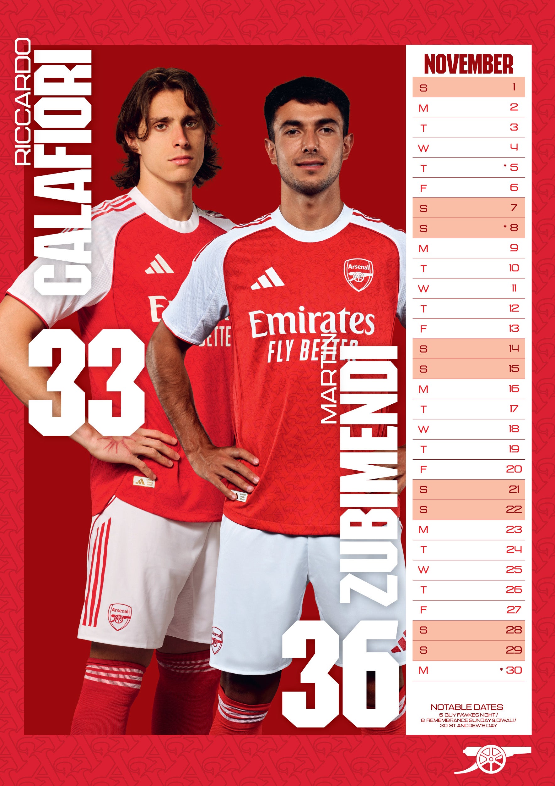 Kalender 2026 Da Arsenal A3