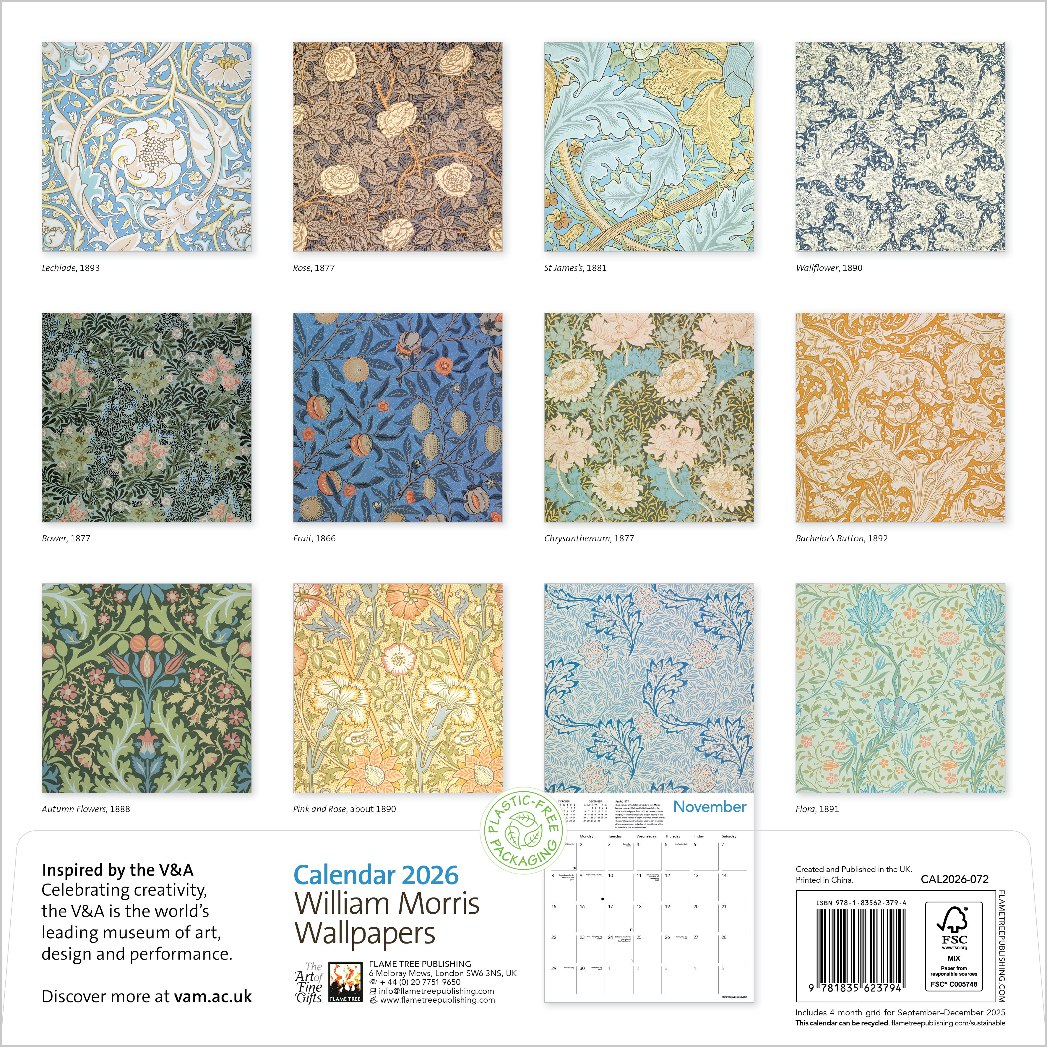 Kalender 2026 William Morris 30x30cm