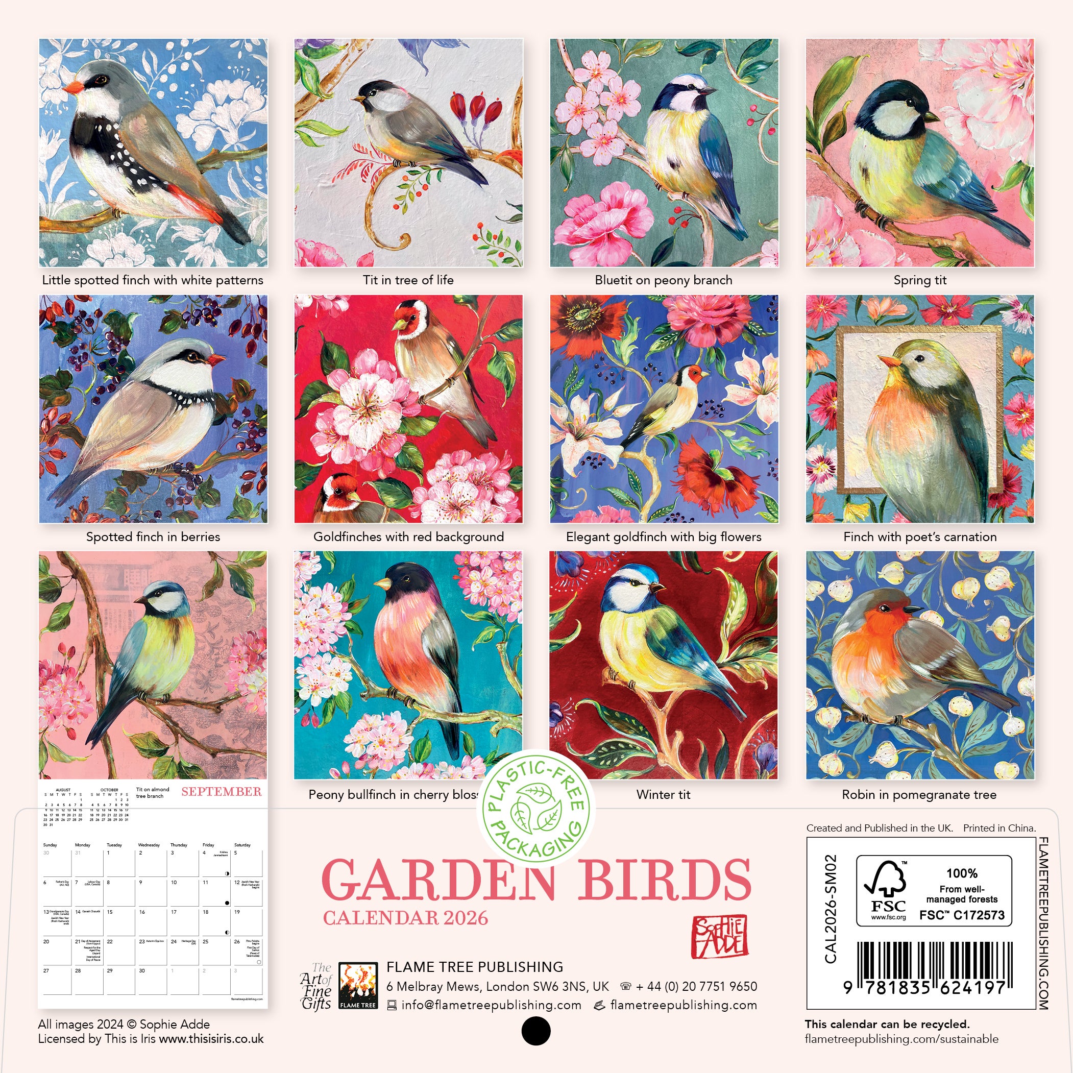 Kalender 2026 Garden Birds 18x18cm