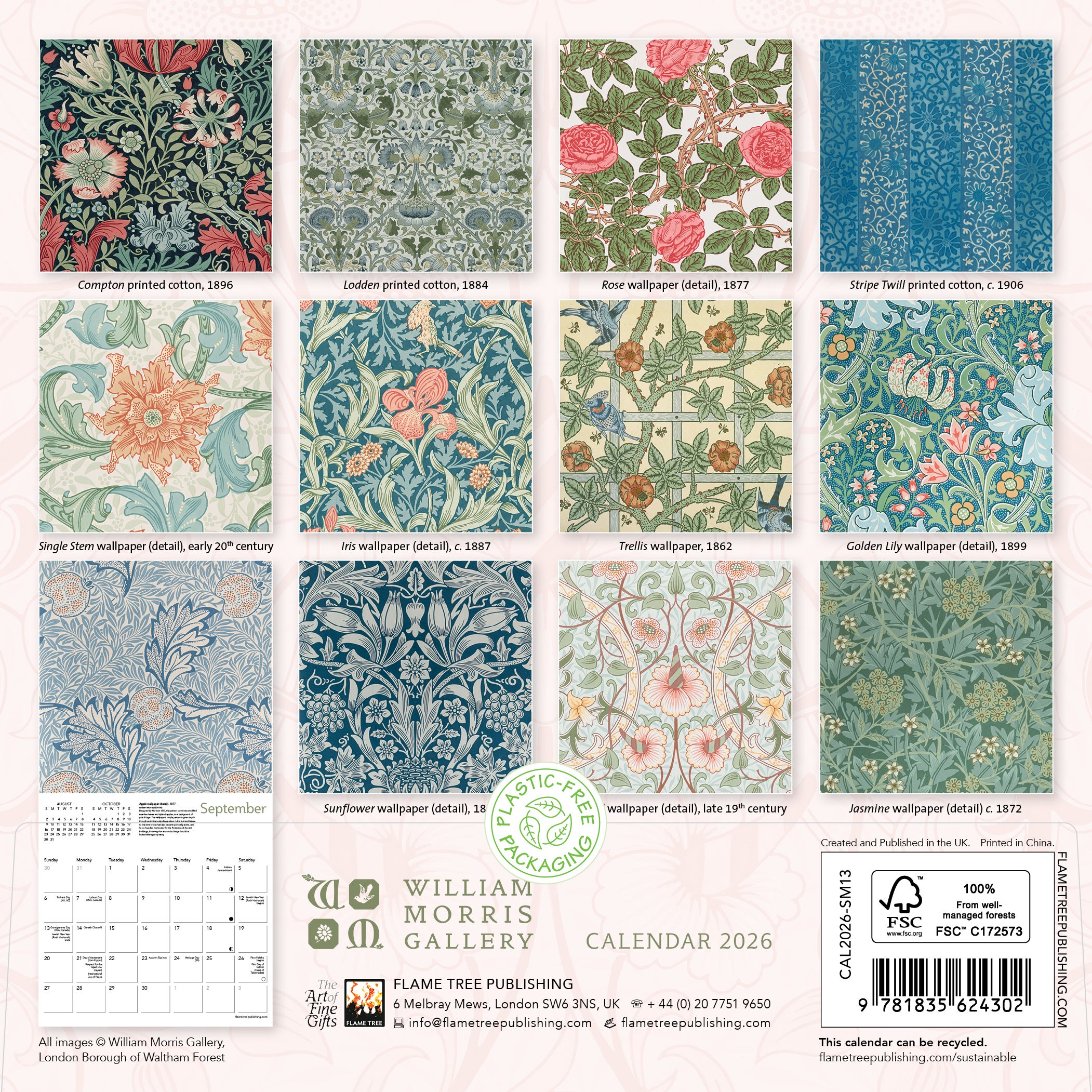 Kalender 2026 William Morris 18x18cm