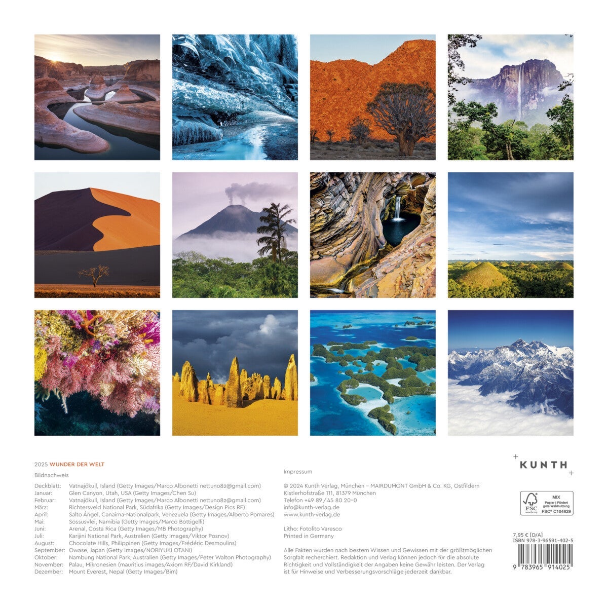 Kalender 2025 Miracles of World 30x30cm