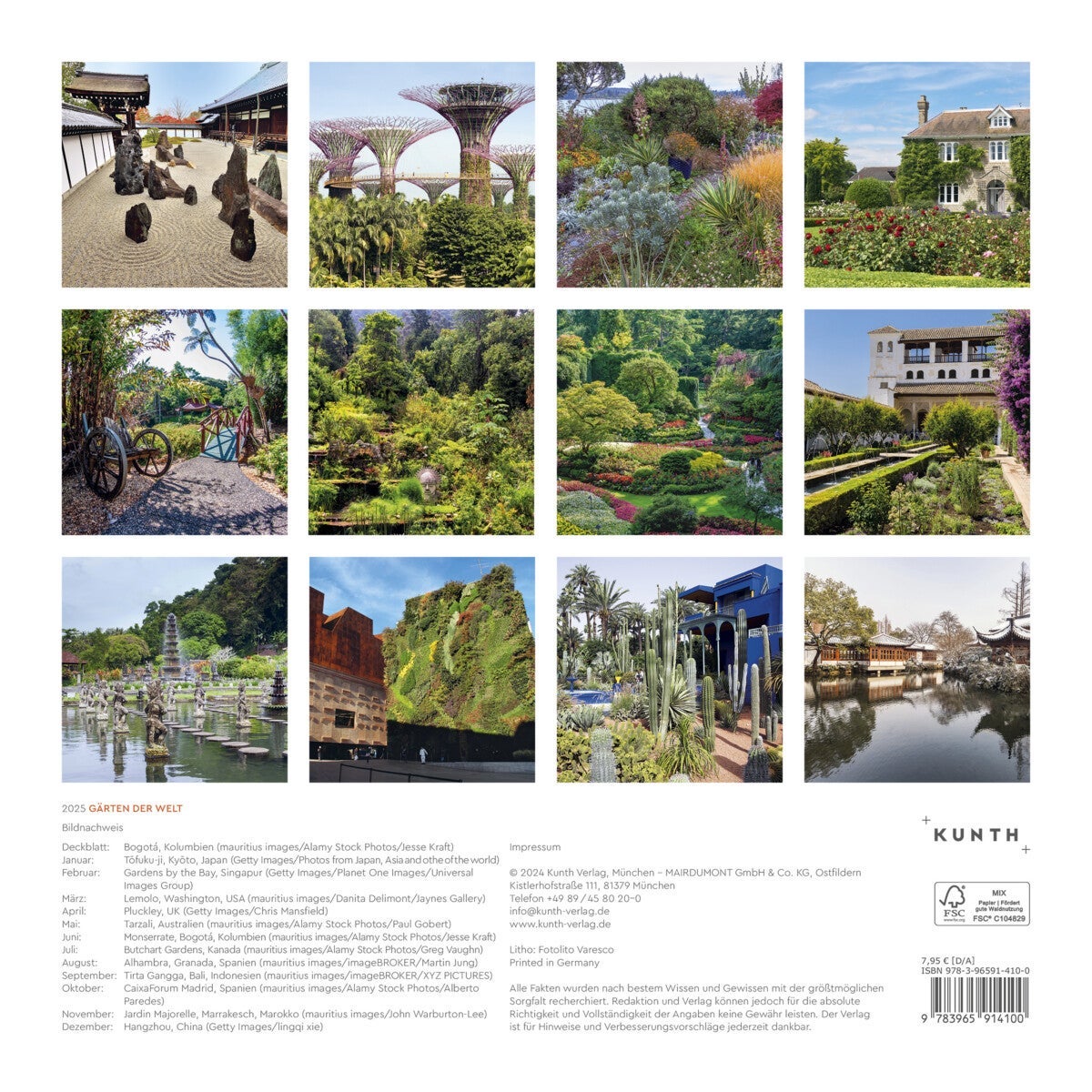 Kalender 2025 Gardens of World 30x30cm