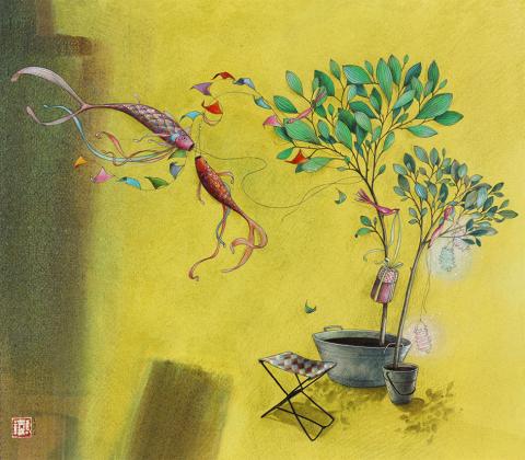 Dobbelt kort 160x140mm G. Boissonnard gult