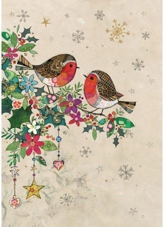 Doble julekort 12x17 Paper & Foil, Two Robins