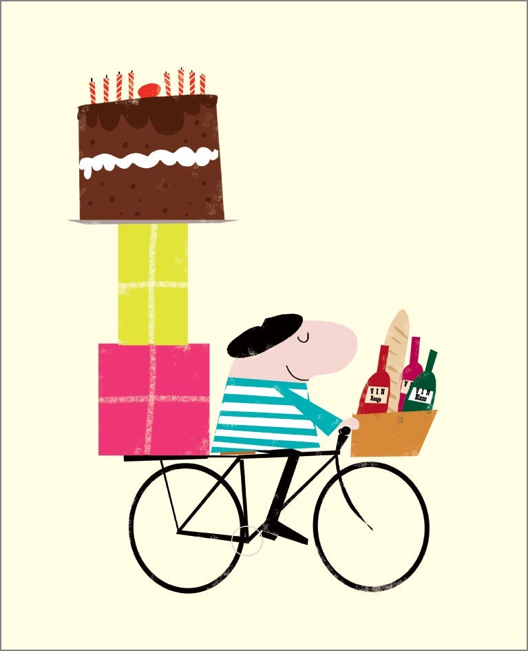 Dobbelt kort Ink Press, mann på sykkel m/gaver og