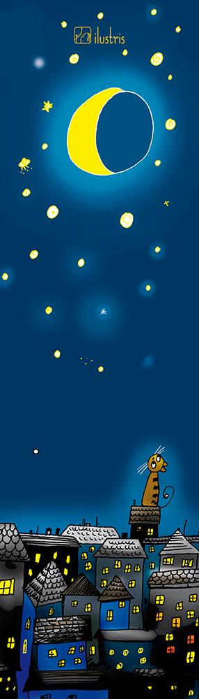 Bokmerke 6x21 Ilustris katt og måne