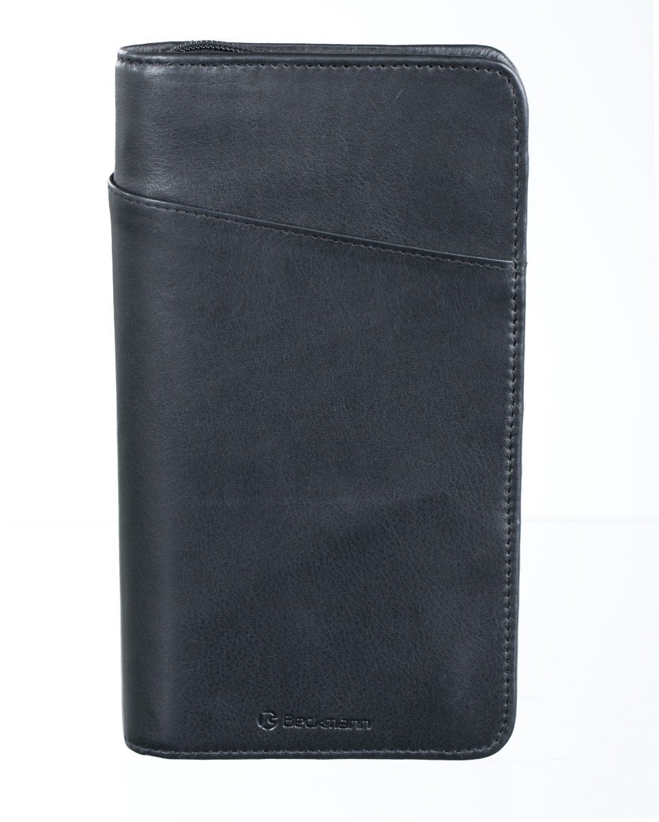 Reisedokumentveske i skinn sort